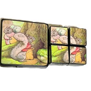 Vintage Squirrel Nutkin Beatrix Potter Mini Puzzle Cubes Boxes Trinket Box Set